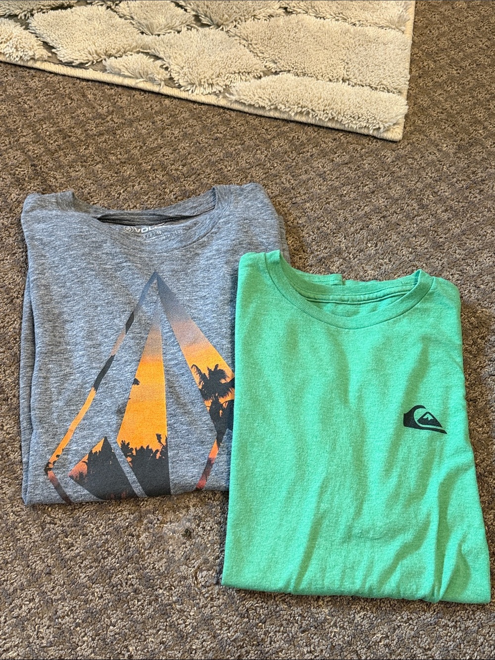 Two t-shirts! Quiksilver Green Logo & Volcom Stone! Small